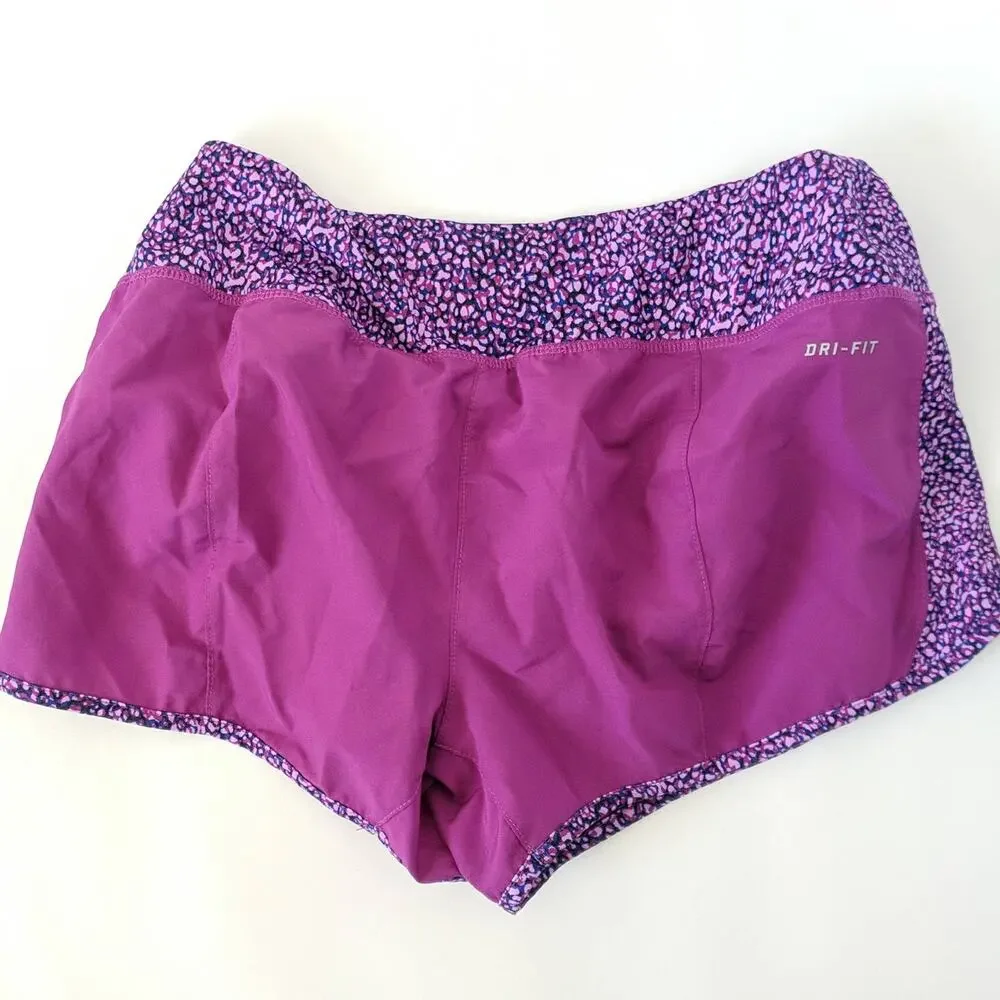 Nike Dri Fit‎ Women's Printed Panel Crew Shorts Running Purple Spotted Small S